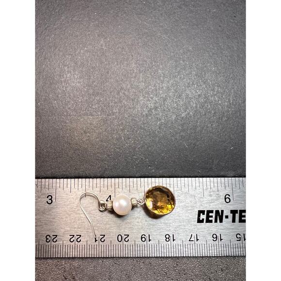 Citrine and pearl sterling silver dangle earrings - Picture 3 of 16